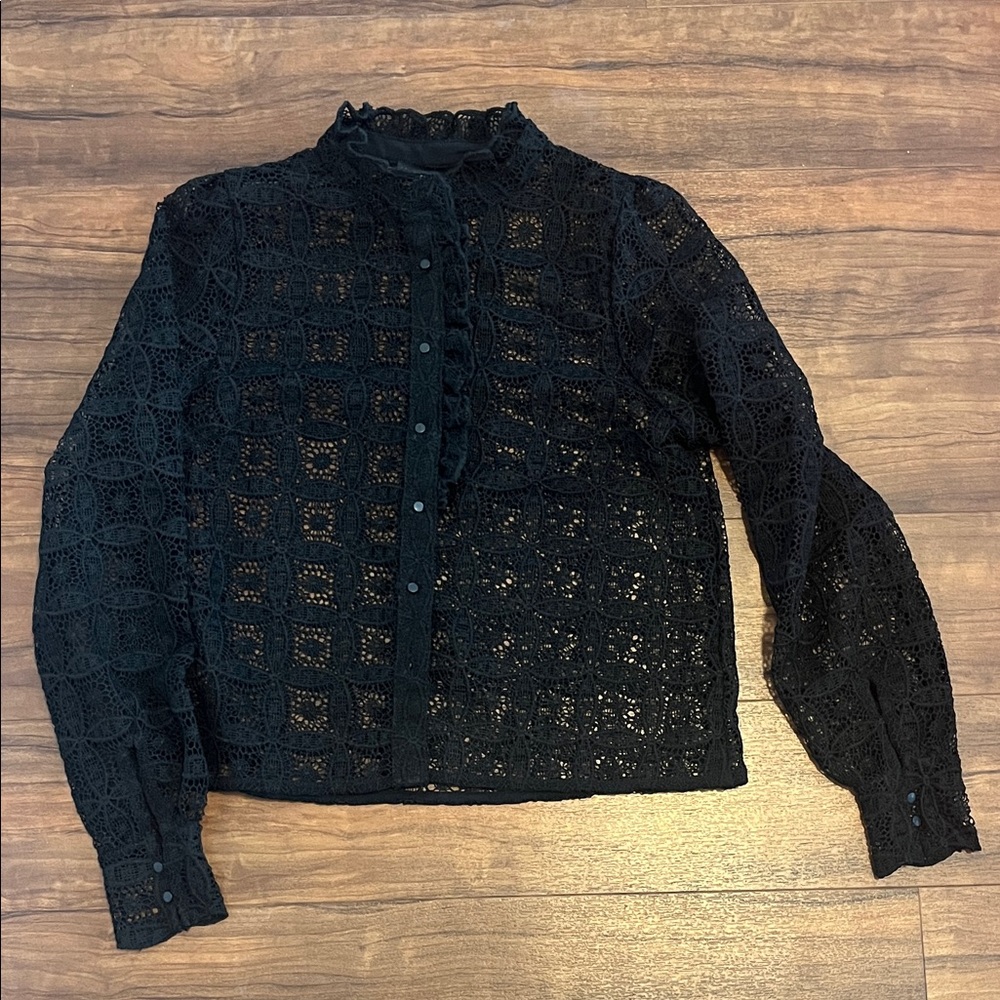 House of Harlow 1960 Black Crochet Blouse